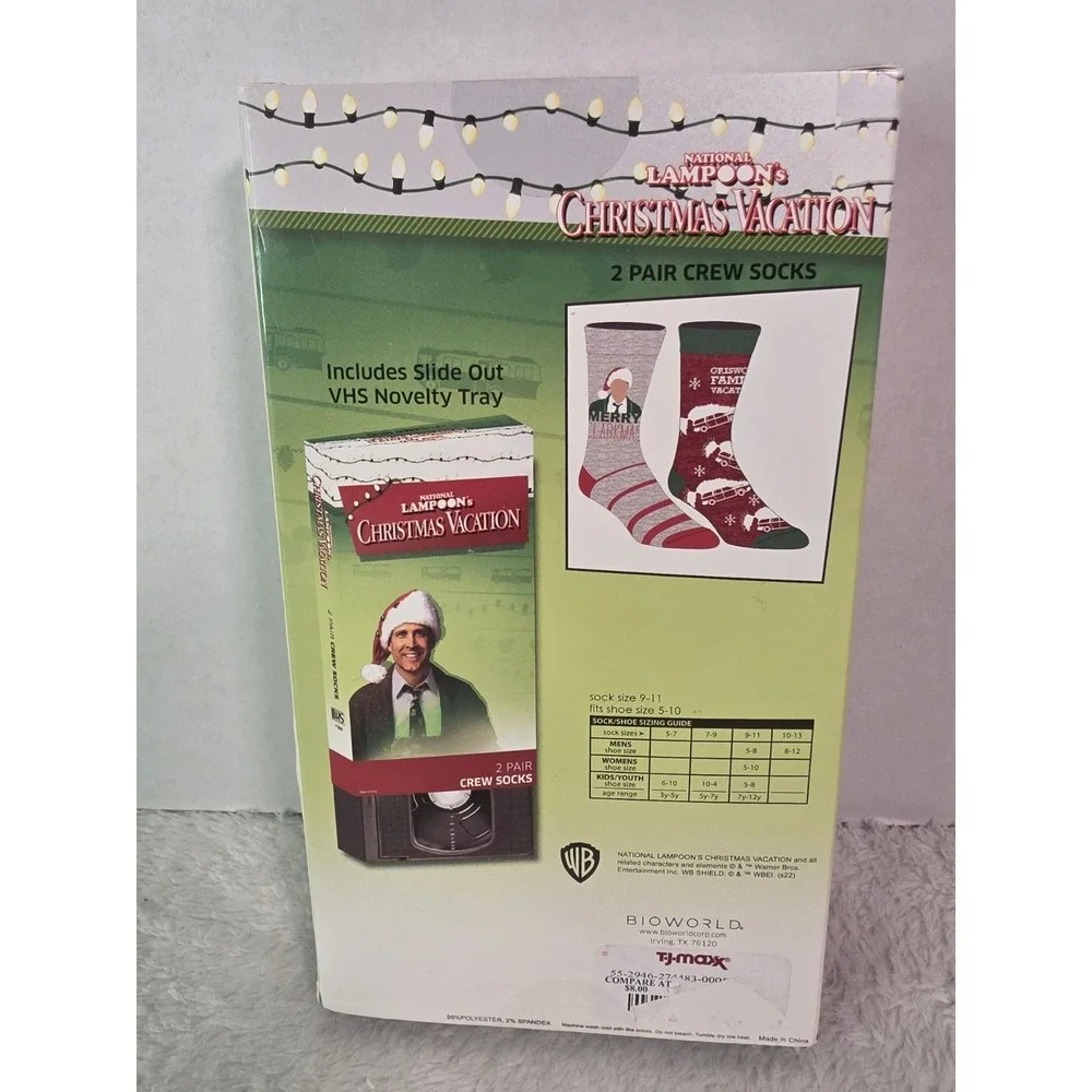 National Lampoons Christmas Vacation Crew Socks Socks 9-11 VHS Novelty Tray New!